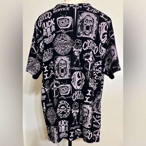 Y2K Vintage Lip Service Logo Print Men’s T-Shirt SZ L - Picture 1 of 7